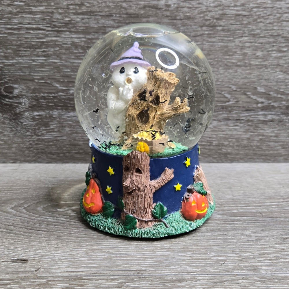 Vintage Halloween Snow Globe Ghost Witch Haunted Tree Pumpkin Fall Decoration